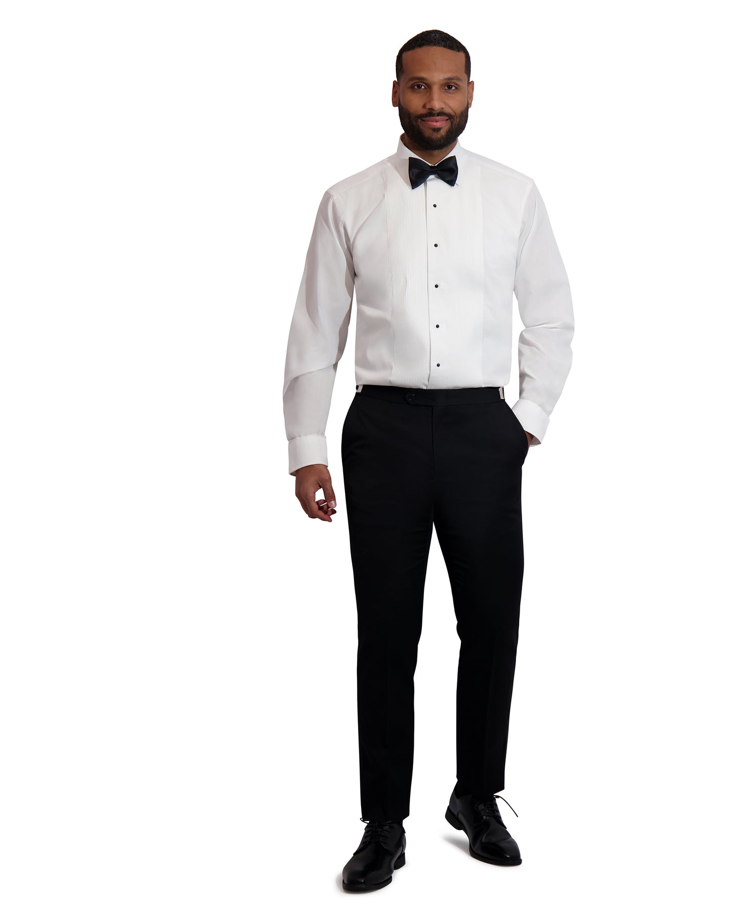 Pleated Shirt w/ Laydown Collar - WHITE