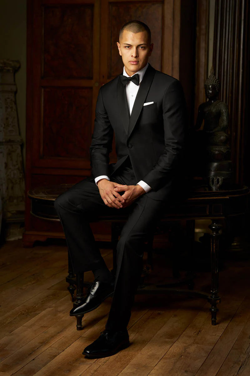 Asti 1 Button Shawl Tuxedo Coat with Grosgrain Lapel #M4331C-100