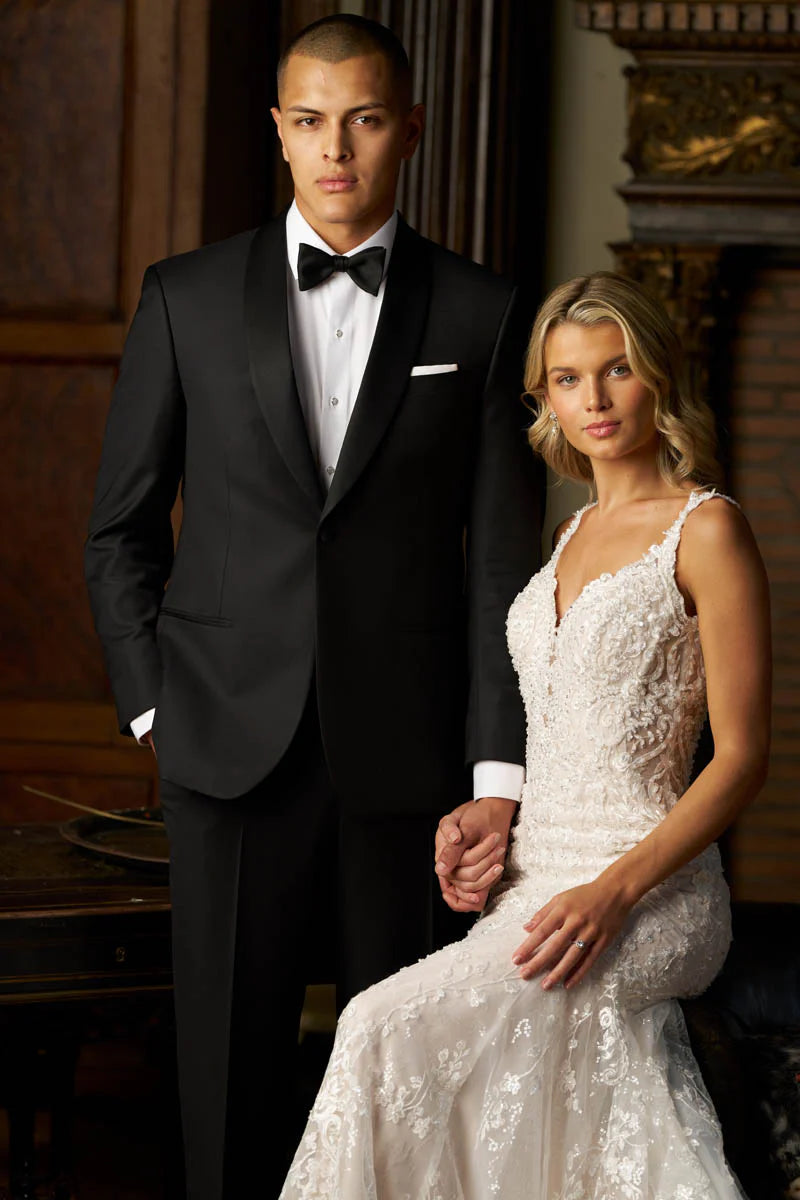 Asti 1 Button Shawl Tuxedo Coat with Grosgrain Lapel #M4331C-100